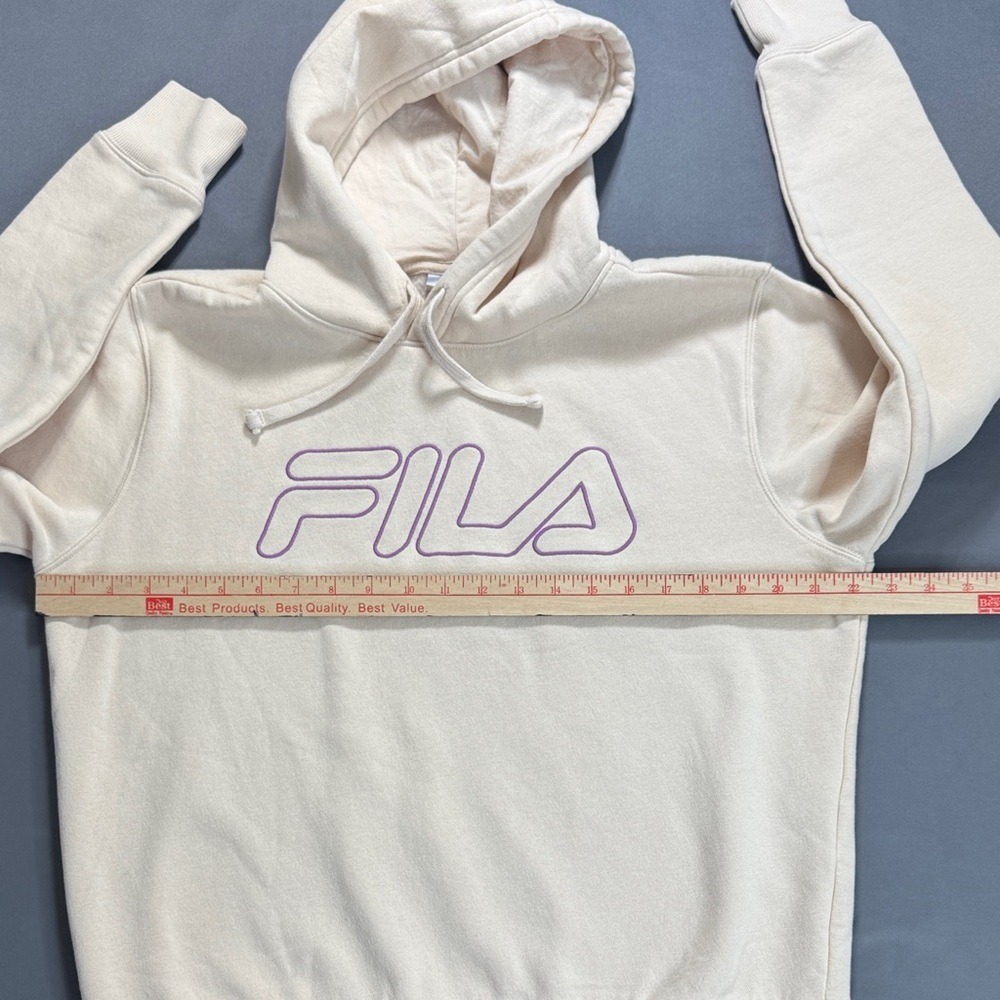 Fila Womens Hoodie Cream Purple Embroidered Logo Fleece Sweatshirt Size M - Picture 5 of 10